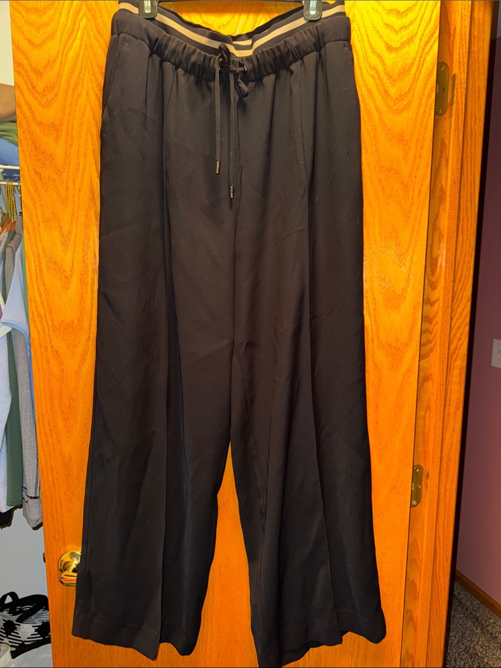Reiss Black Wide-Leg Drawstring Trousers